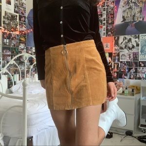 Corduroy O-Ring Zip Up Mini Skirt